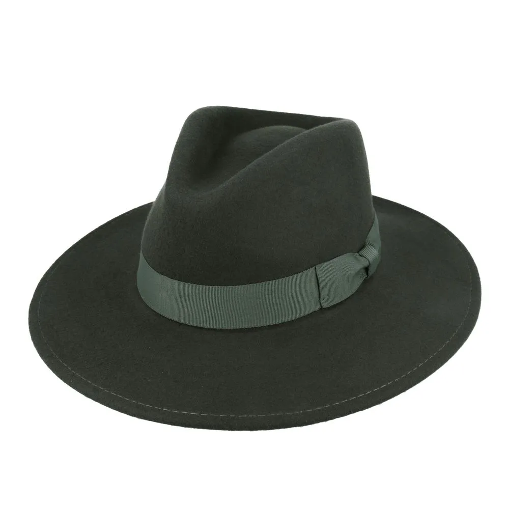 Wool Felt Crushable Fedora Hat - Wide Brim