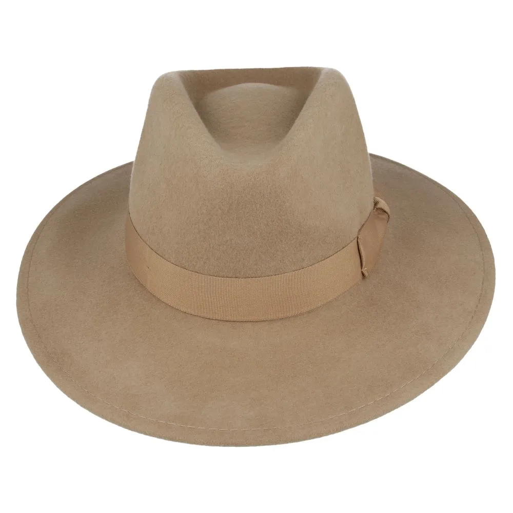 Wool Felt Crushable Fedora Hat - Wide Brim