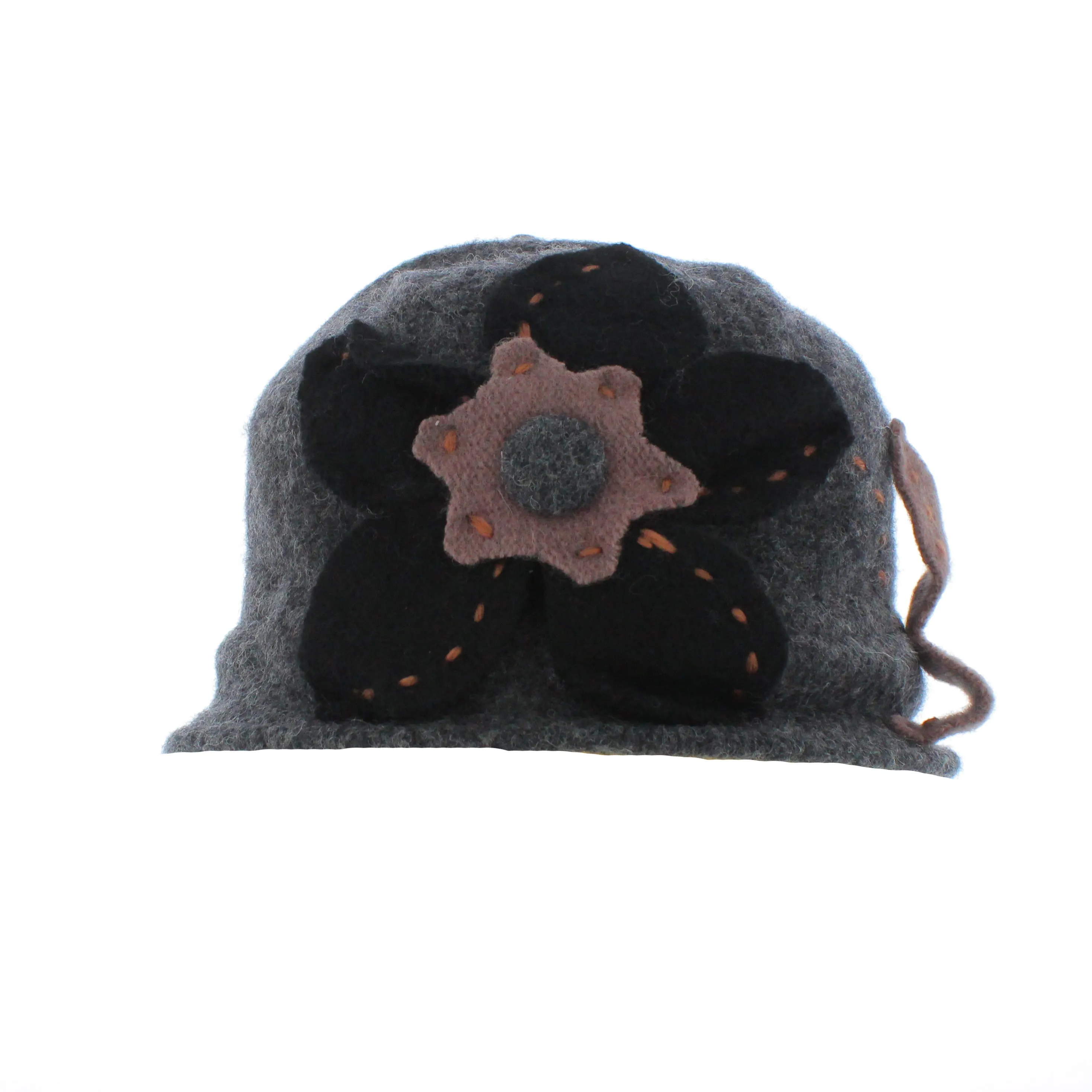 Wool Pull On Beanie With Contrasting Flower Detail (BH5035)