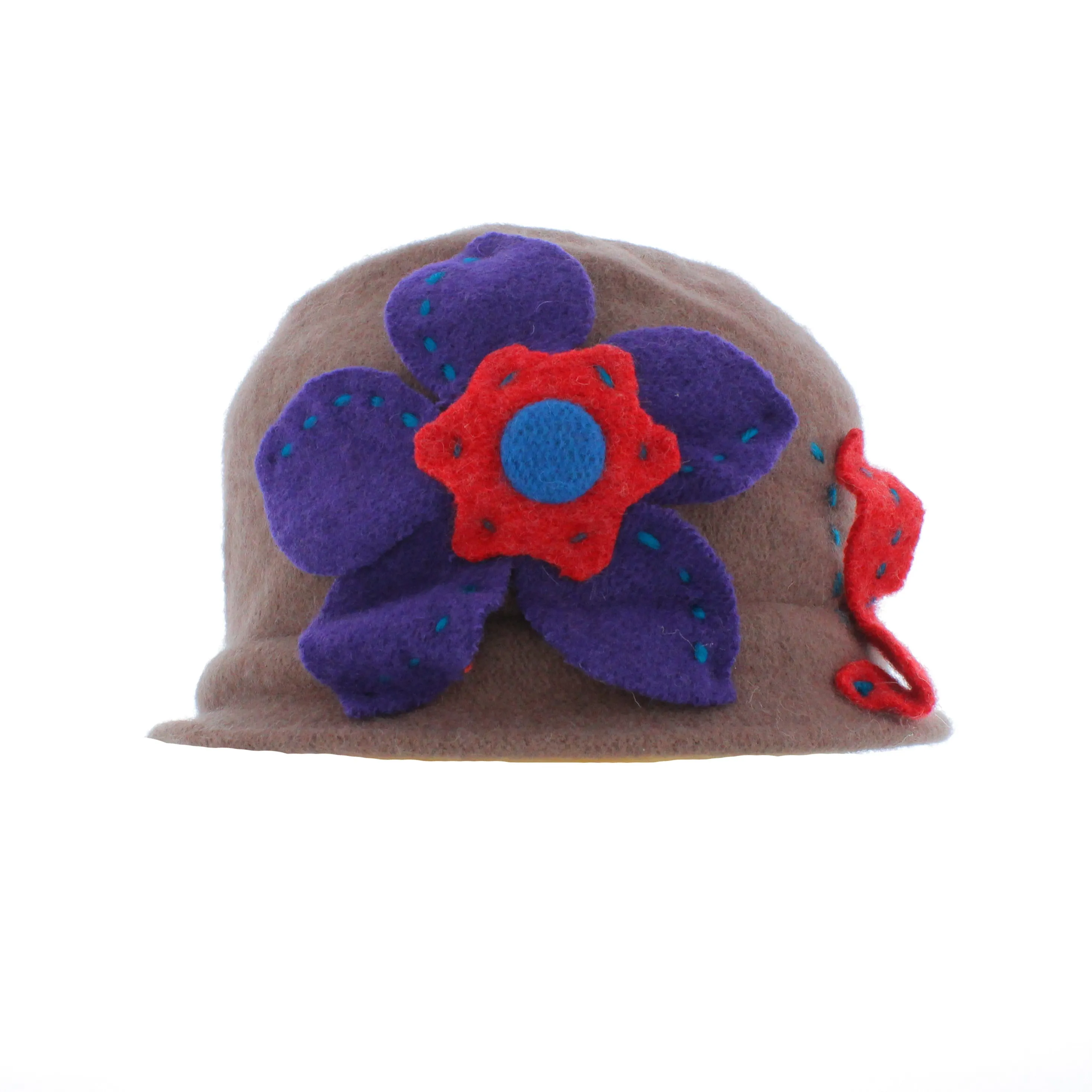 Wool Pull On Beanie With Contrasting Flower Detail (BH5035)