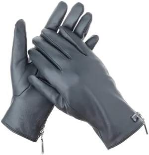 Wristed Zipper Nappa Leather Gloves