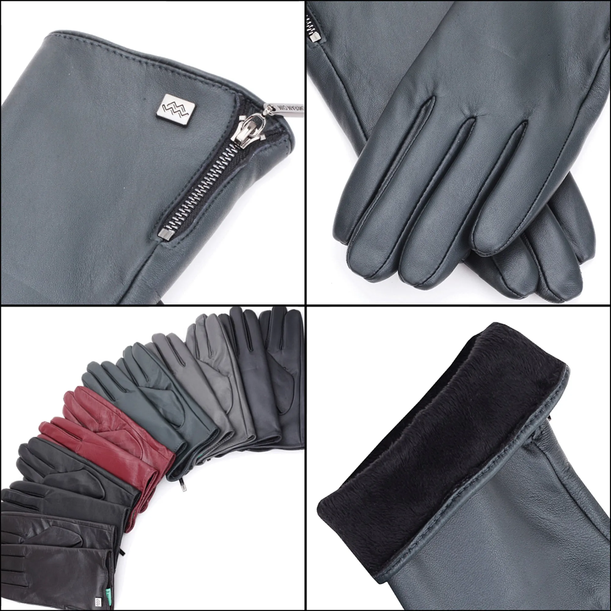Wristed Zipper Nappa Leather Gloves