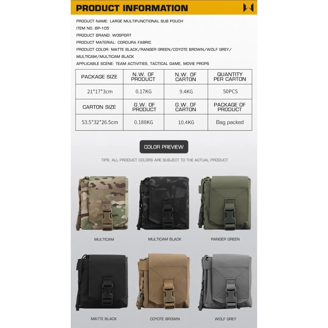 WST Multifunctional Molle Pouch with Radio Pocket, Large - Ranger Green
