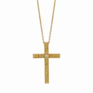 YELLOW & WHITE DIAMOND CROSS NECKLACE 14K GOLD (0.33 CTW)