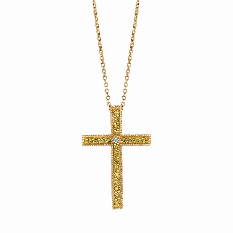 YELLOW & WHITE DIAMOND CROSS NECKLACE 14K GOLD (0.33 CTW)