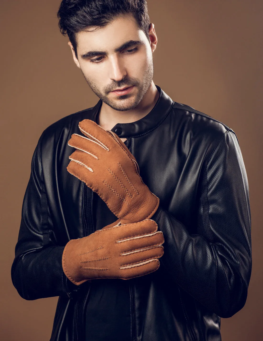 YISEVEN Men's Shearling Sheepskin Leather Gloves (Mitten)