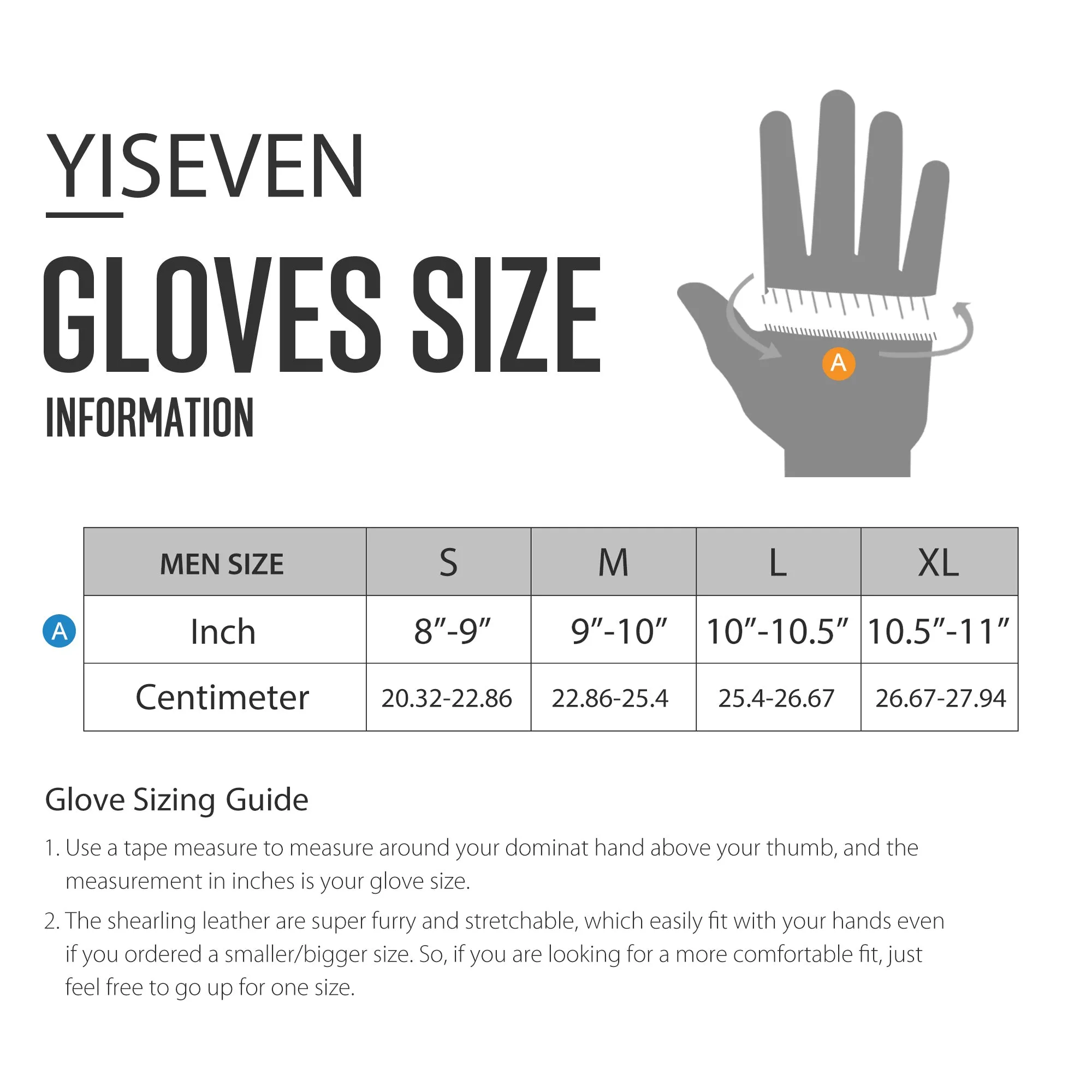 YISEVEN Men's Shearling Sheepskin Leather Gloves (Mitten)