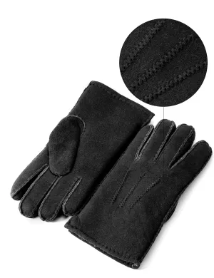 YISEVEN Men's Shearling Sheepskin Leather Gloves (Mitten)