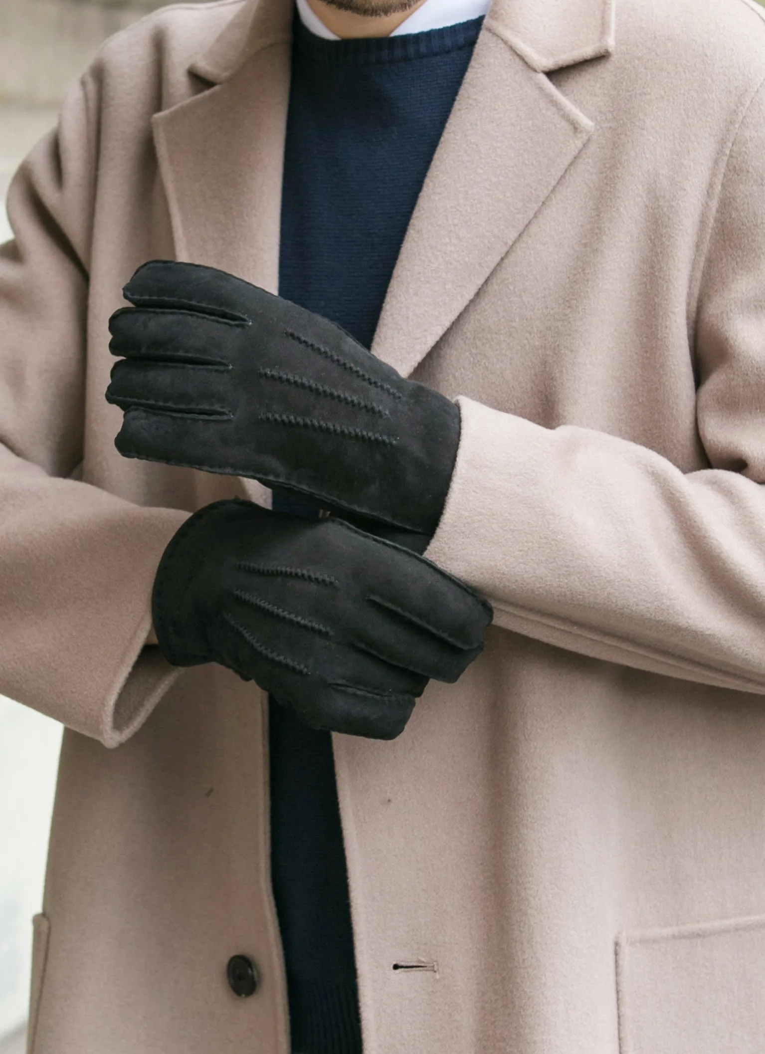 YISEVEN Men's Shearling Sheepskin Leather Gloves (Mitten)