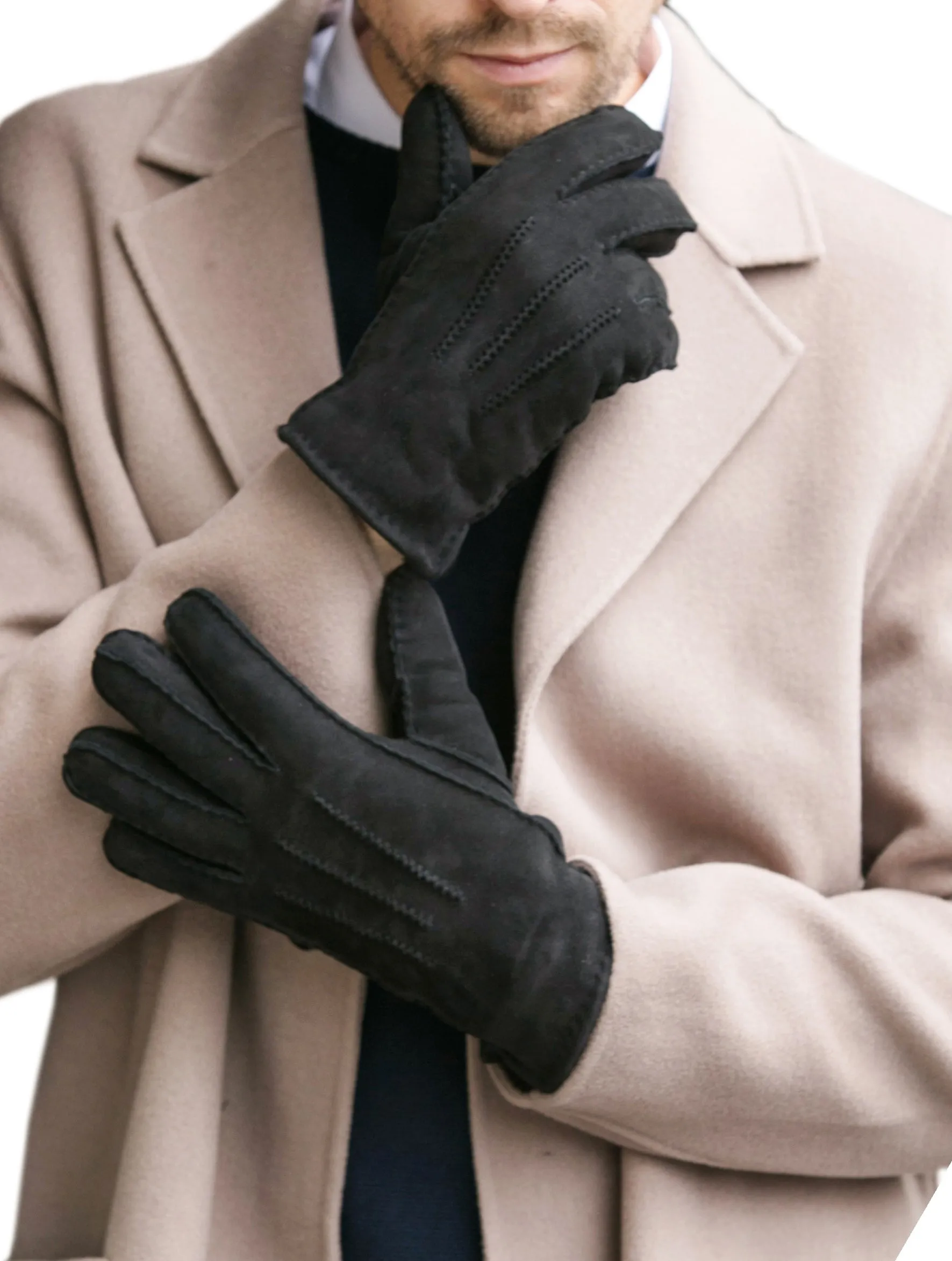 YISEVEN Men's Shearling Sheepskin Leather Gloves (Mitten)