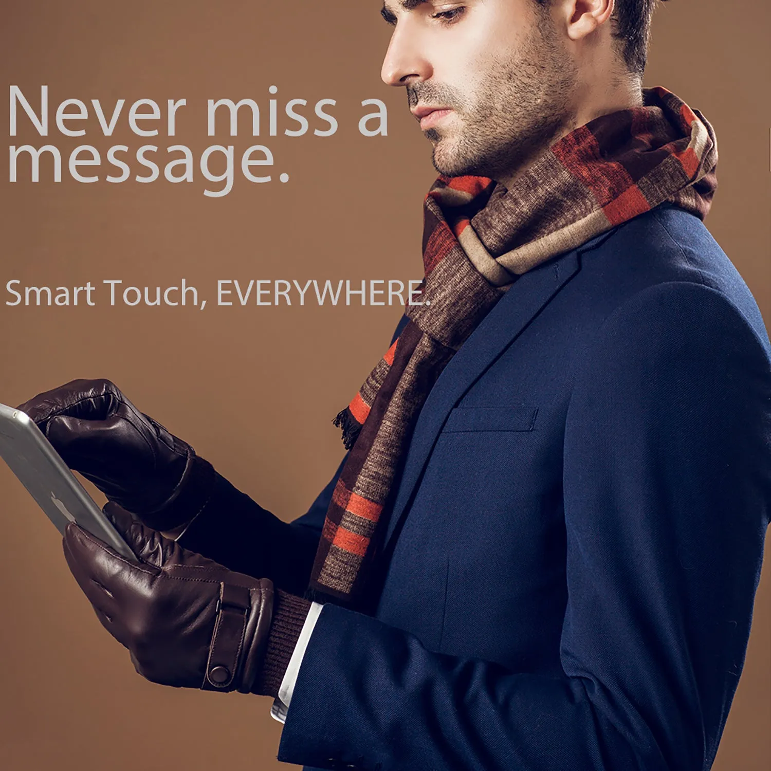 YISEVEN Men's Touchscreen Sheepskin Leather Gloves