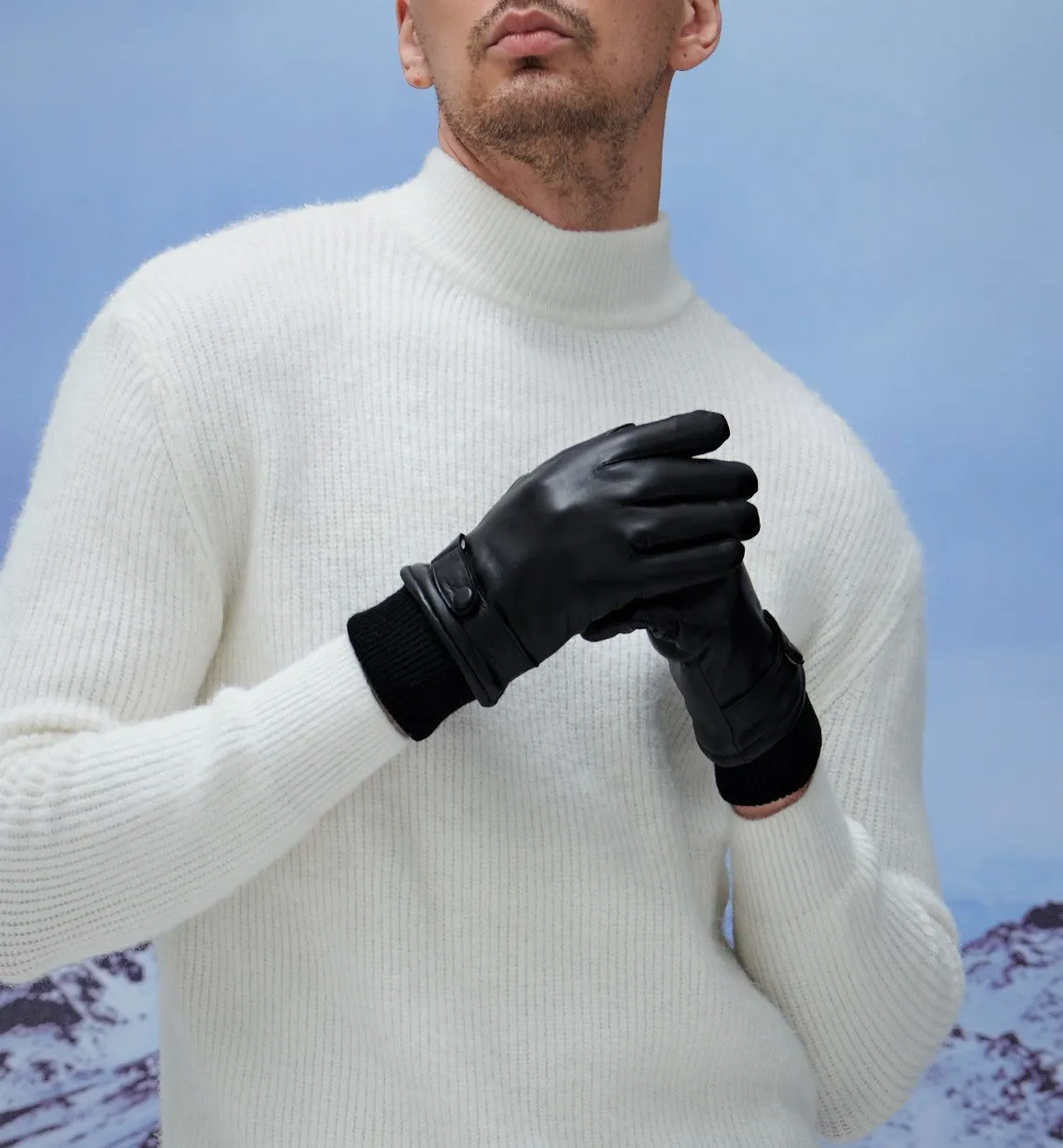 YISEVEN Men's Touchscreen Sheepskin Leather Gloves