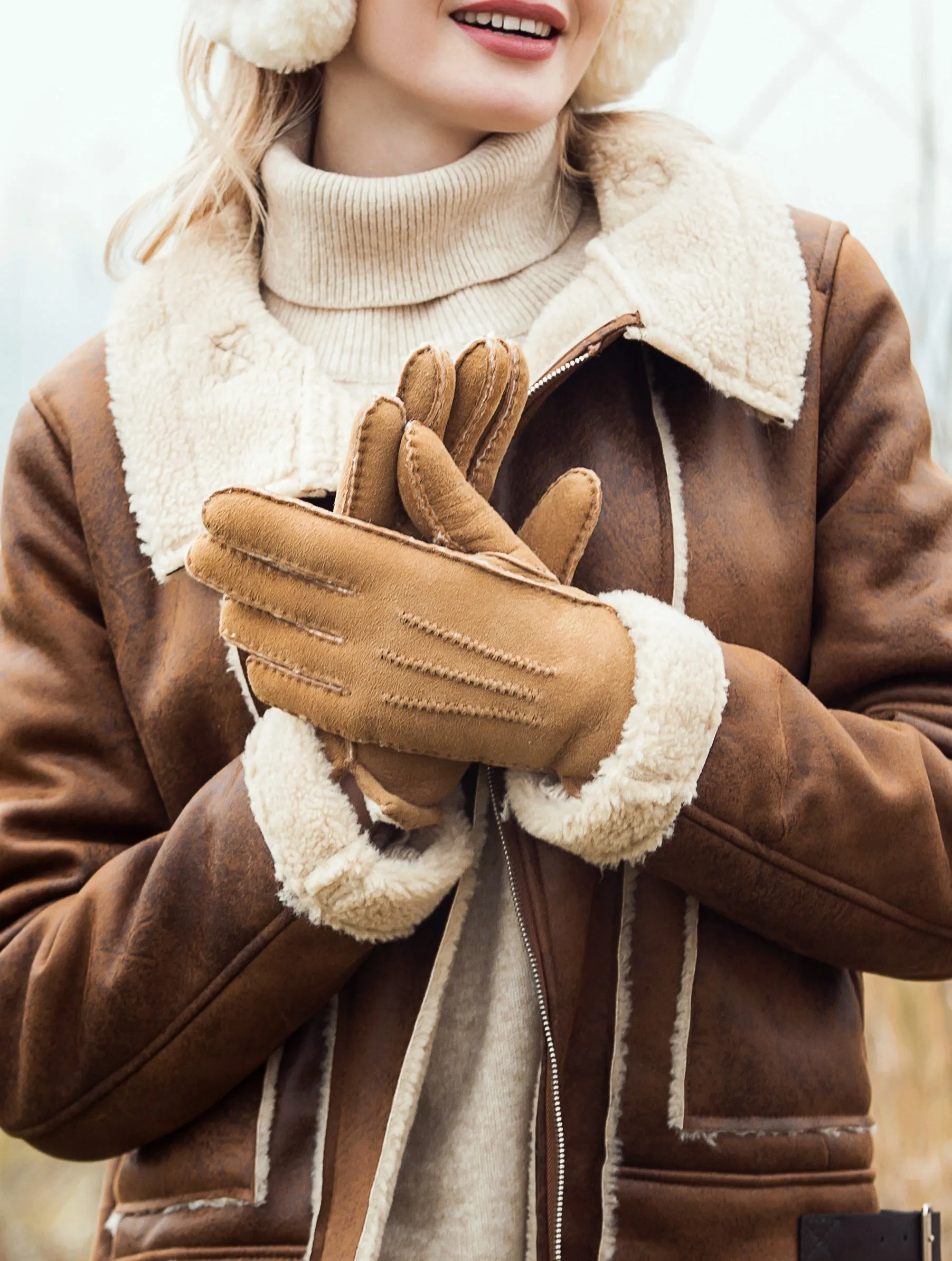 YISEVEN Women's  Lambskin Shearling Leather Gloves