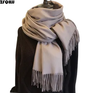 ZFQHJJ 200cmx70cm Winter Oversize Scarves Simple Fashion Warm Blanket Unisex Solid Wraps Cashmere Scarf Shawl Pashmina 20 colors